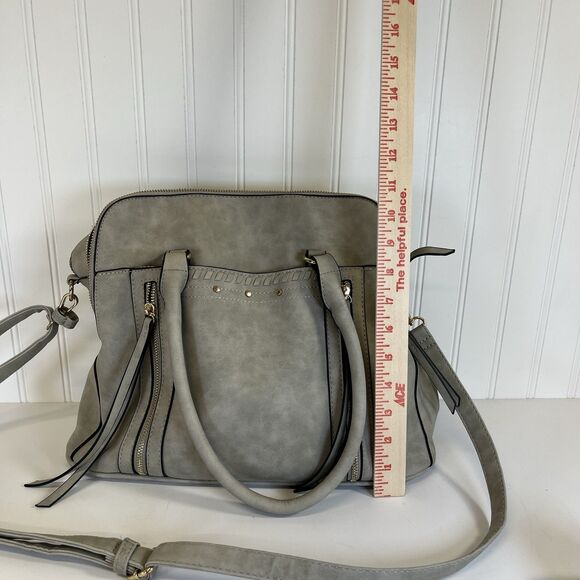 Gray Faux Leather‎ Triple Compartment Fringe Purse. Removable Shoulder Strap - Picture 11 of 12